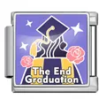 Graduation themed Italian charm link with 'The End' text for DIY modular bracelets - Graduate Back View (ICP-JFAA0074-1) / Silver