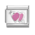 Maglia per bracciale modulare italiano con due cuori rosa e dettagli di design a freccia - Cuore Rosa e Freccia (ICY689)