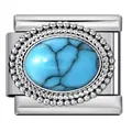 Detailed close-up of turquoise stone Italian charm link set in stainless steel base - Blue Turquoise Style (ICJ2615-4)