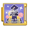 Gold Italian modular bracelet charm with graduation cap and The End Graduation text - Graduate Back View (ICP-JFAA0074-2) / Gold