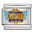 Stainless steel Italian charm link with Victory text and colorful heart wings design - Victory Wings Style (ICJ2290)