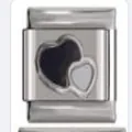 Maglia per bracciale italiano in acciaio inox con cuori bianchi e neri per bracciali. - Doppio Cuore Bianco e Nero (ICY398)