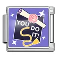 Italian charm link with purple graduation scroll and rose design for DIY bracelets - Inspirational Cap and Rose (ICP-JFAA0076-1) / Silver
