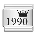 Detalle del eslabón de pulsera italiana de acero con corona grabada y el año 1990. - Estilo Corona de Año 1990 (ICK112)