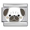 Macro view of a cute cartoon pug enamel charm link for modular stainless steel bracelets - Cartoon Pug (ICJ2559)