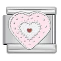 Detail view of a stainless steel Italian charm with pink and white layered heart design - Layered Hearts Design (ICJ2756)