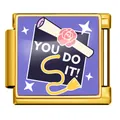 Graduation themed Italian modular charm with 'YOU DO IT!' scroll design - Inspirational Cap and Rose (ICP-JFAA0076-2) / Gold