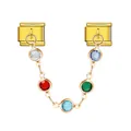 Primer plano de charms italianos de acero dorado con cadena de cristales de colores. - Estilo Diamante Redondo Multicolor Dorado (ICG577-5)