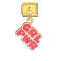 Gold stainless steel Italian charm link with pink GRL PWR enamel dangling pendant - Gold GRL PWR Letter Pendant (ICG403-1)