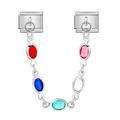 Vista detallada de la cadena de seguridad italiana con cristales ovalados de colores - Estilo Diamante Ovalado Multicolor (ICG577-2)
