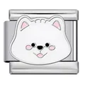 Detailed view of cute cartoon dog enamel charm for stainless steel Italian bracelet links - White Smiling Dog (ICJ2569)