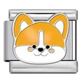 Detailed view of yellow cartoon dog enamel charm for Italian modular bracelet links - Yellow and White Dog (ICJ2570)