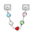 Primer plano detallado de un eslabón italiano con cinco corazones de cristal de colores - Estilo Diamante Corazón Multicolor (ICG577-1)