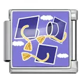 Italian modular charm featuring purple graduation caps design for DIY link bracelet - Jumping Caps with Clouds (ICP-JFAA0078-1) / Silver