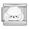 Close-up of a stainless steel Italian modular charm link featuring a cute white cartoon dog - White Cartoon Dog Style (ICJ2573)