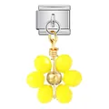 Stainless steel Italian modular bracelet charm with a faceted yellow crystal flower - Silver Base Yellow Flower (ICG789-2)