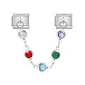 Eslabón de pulsera modular italiana de acero con una cadena de cristales de colores - Estilo Diamante Redondo Multicolor Plateado (ICG577-4)
