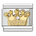 Queen crown charm link in stainless steel with crystal for DIY Italian modular bracelet - Gold Crown Style (ICJ023) / 5 Pieces / Gold and Silver Two-tone