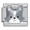 Cute cartoon grey husky dog Italian charm link in titanium steel for DIY charm bracelet - Grey Cute Dog (ICJ2543)