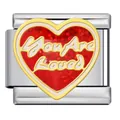 Italienischer Armband-Charm rotes Glitzerherz You Are Loved Text - You Are Loved Stil (ICJ1960)