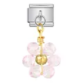 Stainless steel Italian modular charm with pink crystal flower pendant for DIY jewelry - Silver Base Pink Flower (ICG790-2)