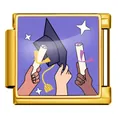 Gold-plated Italian charm link featuring a graduation cap and diploma on purple - Multi-Skin Celebrate Cap (ICP-JFAA0079-2) / Gold