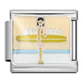 Stainless steel Italian charm with surfing beach and sunset enamel design - Surfing Pattern (ICJ326-1)