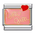 Stainless steel Italian modular charm link for DIY bracelet with pink Girly Girl text - GIRLY GIRL Text Heart (ICJ658)