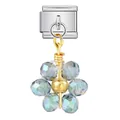Iridescent crystal flower pendant charm for Italian modular bracelet stainless steel - Silver Base AB Color Flower (ICG792-2)