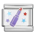 Stainless steel Italian modular charm link featuring a colorful lipstick and stars pattern - Lipstick And Stars Design (ICJ1223)