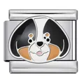 Cute cartoon dog enamel charm link in stainless steel for modular Italian DIY bracelets. - Tri-color Dog (ICJ2544)