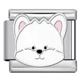 Cute cartoon white dog face Italian charm link made of durable titanium steel for DIY - White Cute Pet (ICJ2546)