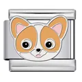 Stainless steel Italian charm link featuring a cute yellow and white Corgi dog face - Corgi (ICJ2548)