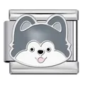 Enamel cartoon dog charm for DIY Italian modular bracelet, silver stainless steel - Husky (ICJ2549)