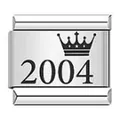 Eslabón charm italiano de acero inoxidable pulido con grabado de 2004 y corona - Estilo Corona de Año 2004 (ICK126) / Paquete de 5 / Plateado