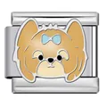 Cute cartoon dog stainless steel Italian modular charm link for DIY charm bracelets - Dog with Bow (ICJ2550)