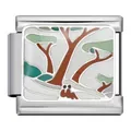 Abalorio de pulsera italiana de acero inoxidable con árbol en esmalte verde - Paisaje de Bosque (ICJ305-1)