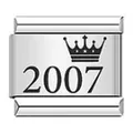 Eslabón italiano de acero inoxidable con corona y grabado 2007 para pulseras - Estilo Corona de Año 2007 (ICK129) / Paquete de 5 / Plateado