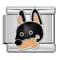 Niedlicher Hunde-Charm-Link aus schwarzer und brauner Emaille für italienische Armbänder - Schwarz-Brauner Hund (ICJ2553)