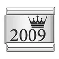 Eslabón de amuleto italiano de acero con corona y grabado del año 2009 para pulsera - Estilo Corona de Año 2009 (ICK131) / Paquete de 5 / Plateado