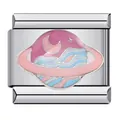 Detailed macro view of an Italian modular charm with a pink and blue space planet design - Space Planet (ICJ631)