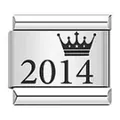 Eslabón de charm italiano con icono de corona y año 2014 grabado en acero plata - Estilo Corona de Año 2014 (ICK136)