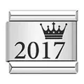 Eslabón de amuleto italiano de acero inoxidable con corona grabada y el año 2017 - Estilo Corona de Año 2017 (ICK139)