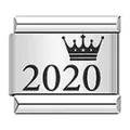 Eslabón de pulsera italiana en acero inoxidable con corona y año 2020 grabados diseño - Estilo Corona de Año 2020 (ICK142)