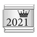 Eslabón de amuleto para pulsera italiana con corona grabada y año 2021 en acero inoxidable pulido - Estilo Corona de Año 2021 (ICK143)
