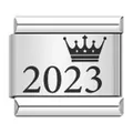Eslabón de pulsera italiana de acero con grabado de corona y 2023 - Estilo Corona de Año 2023 (ICK145)