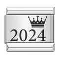 Eslabón de dije italiano de acero con corona grabada con láser y el año 2024 - Estilo Corona de Año 2024 (ICK146)