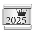 Abalorio italiano de acero inoxidable pulido con corona y grabado láser 2025 - Estilo Corona de Año 2025 (ICK147)