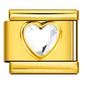 Link charm italiano dorato con cristallo a cuore trasparente per bracciali modulari DIY - Stile Gemma Trasparente a Cuore (ICY719-2)