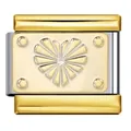 Primer plano del diseño de corazón dorado en pieza de pulsera italiana de acero - Patrón de Corazón (ICJ1444) / 3 Piezas/Paquete
